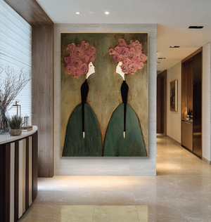 Large Modern Floral Figure Oil Painting Hand Painted Canvas Wall Art for Entryway Living Room Decor