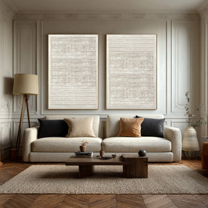 Large Contemporary Relief Textured Canvas Wall Art (Set of 2) Light Luxury Neutral Art for Home & Gallery Decor