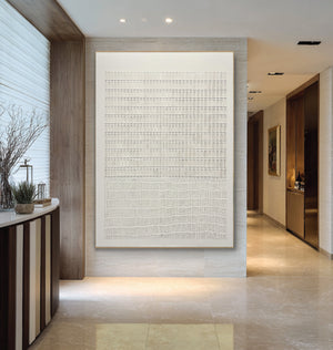 Large Vertical Textured Oil Painting on Canvas Modern Neutral Wall Art for Entryway Decor