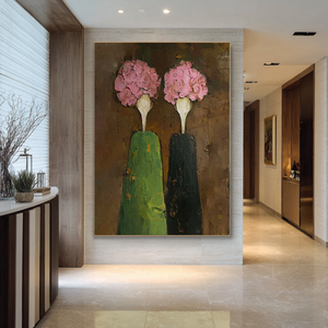 Large Contemporary Floral Oil Painting Hand Painted Canvas Wall Art for Living Room Entryway Statement Decor