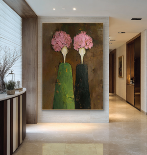 Large Contemporary Floral Oil Painting Hand Painted Canvas Wall Art for Living Room Entryway Statement Decor