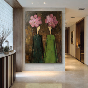 Large Modern Floral Oil Painting Textured Canvas Wall Art for Living Room and Foyer Statement Decor