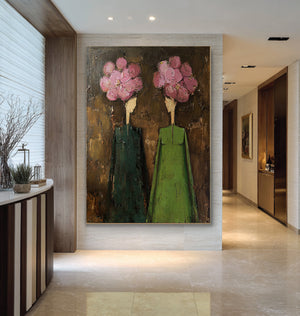 Large Modern Floral Oil Painting Textured Canvas Wall Art for Living Room and Foyer Statement Decor