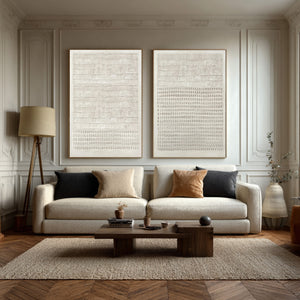 Large Minimalist Textured Linear & Dot Canvas Wall Art (Set of 2) Textured Painting for Entryway & Study Decor