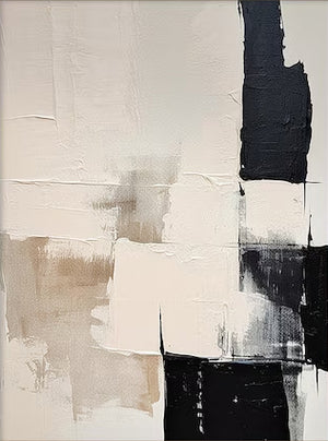 Large Minimalist Abstract Painting – Black and White Canvas Wall Art Hand Painted for Modern Living Room