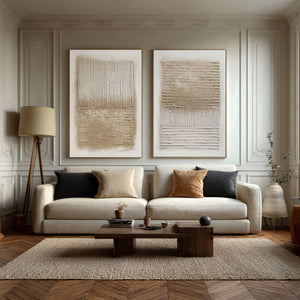 Large Set of 2 3D Textured Stripe Canvas Wall Art Wabi-Sabi Canvas Art for Living Room Decor