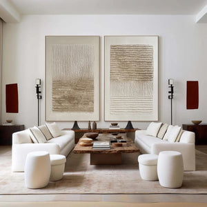 Set of 2 Large Wabi-Sabi Textured Neutral Canvas Wall Art Minimalist Beige White Textured Painting for Living Room Decor