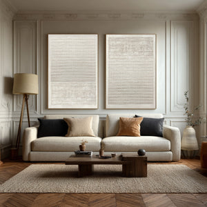 Large Set of 2 3D Textured Linear Canvas Wall Art Wabi-Sabi Minimalist Art for Living Room Decor