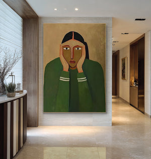 Large Abstract Portrait Oil Painting Hand Painted Canvas Wall Art for Modern Home Interior Decor