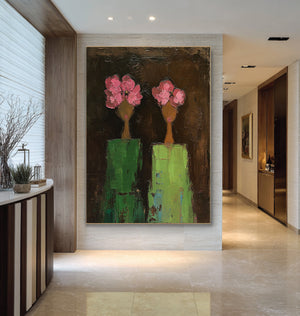 Large Contemporary Floral Portrait Oil Painting Hand Painted Canvas Wall Art for Luxury Interior Decor