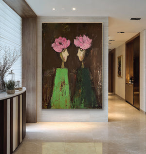 Large Luxury Floral Portrait Oil Painting Hand Painted Canvas Wall Art for Upscale Home Decor