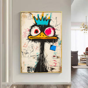 Large Abstract Crown Bird Urban Graffiti Oil Painting Basquiat Inspired Contemporary Wall Art for Modern Home Decor