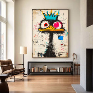 Large Abstract Crown Bird Urban Graffiti Oil Painting #VRA 126