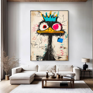 Large Abstract Crown Bird Urban Graffiti Oil Painting Basquiat Inspired Contemporary Wall Art for Modern Home Decor