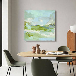 Large Mint Green Abstract Canvas Wall Art Modern Nature Mountain Painting for Interior Decor