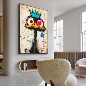 Large Abstract Crown Bird Urban Graffiti Oil Painting Basquiat Inspired Contemporary Wall Art for Modern Home Decor