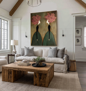 Large Modern Floral Figure Oil Painting Hand Painted Canvas Wall Art for Entryway Living Room Decor