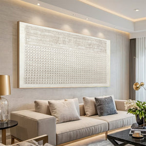 Large Contemporary Relief Grid Textured Canvas Wall Art Light Luxury Art for Home & Gallery Decor