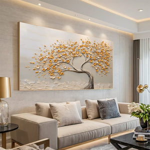 Large Wabi-Sabi Textured Golden Tree of Life Canvas Wall Art Textured Oil Painting for Entryway & Bedroom Decor