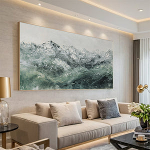 Large Abstract Mountain Oil Painting Green Landscape Canvas Wall Art for Living Room Decor