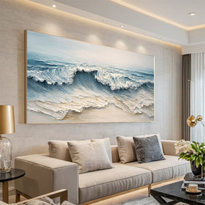 Large Modern Textured Coastal Surf Textured Oil Painting Light Luxury Canvas Art for Home & Office Decor