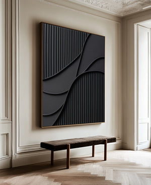 Large Black Abstract Geometric Painting Textured Modern Canvas Wall Art for Living Room Decor