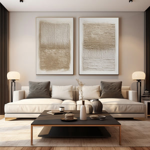 Large Set of 2 3D Textured Stripe Canvas Wall Art Wabi-Sabi Canvas Art for Living Room Decor