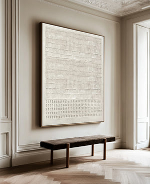 Large Minimalist Textured Dot Grid Canvas Wall Art Textured Painting for Dining Room & Hallway Decor