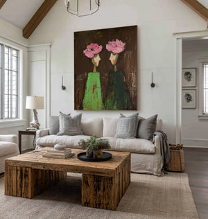 Large Luxury Floral Portrait Oil Painting Hand Painted Canvas Wall Art for Upscale Home Decor