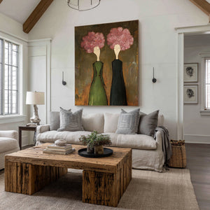 Large Modern Floral Portrait Oil Painting on Canvas Textured Wall Art for Living Room Decor