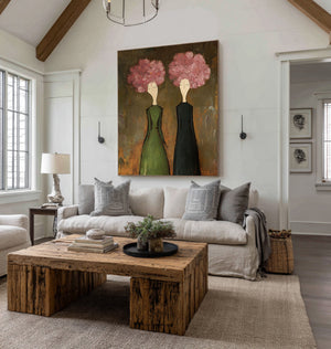 Large Modern Floral Portrait Oil Painting on Canvas Textured Wall Art for Living Room Decor