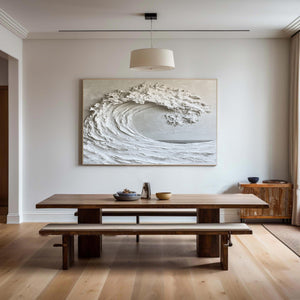 Large Minimalist Textured Breaking Wave Canvas Wall Art Textured Painting for Entryway & Bedroom Decor