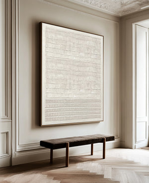 Large Vertical 3D Textured Linear Grid Canvas Wall Art Wabi-Sabi Minimalist Art for Entryway Decor