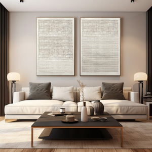 Large Contemporary Relief Textured Canvas Wall Art (Set of 2) Light Luxury Neutral Art for Home & Gallery Decor