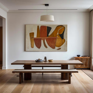 Large Wabi-Sabi Abstract Geometric Canvas Wall Art Textured Oil Painting for Dining Room Decor