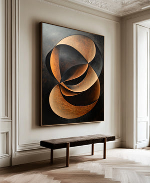 Large Abstract Geometric Circle Hand-Painted Oil Painting Wabi-Sabi Canvas Wall Art for Living Room Decor
