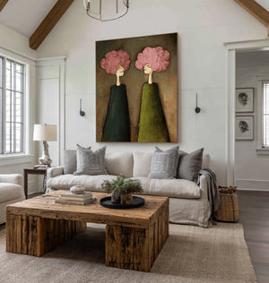 Large Expressive Floral Figure Oil Painting on Canvas Textured Wall Art for Modern Living Room Decor