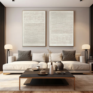 Large Set of 2 3D Textured Dot & Line Canvas Wall Art Wabi-Sabi Minimalist Art for Living Room Decor