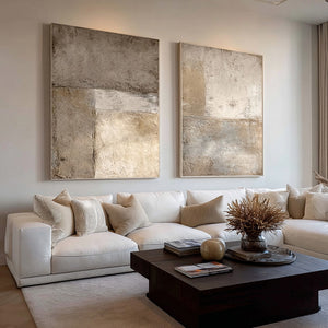 Large Contemporary Abstract Weathered Texture Canvas Wall Art (Set of 2) Light Luxury Canvas Art for Home & Gallery Decor