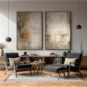 Large Set of 2 Neutral Abstract Textured Canvas Wall Art Wabi-Sabi Canvas Art for Living Room Decor