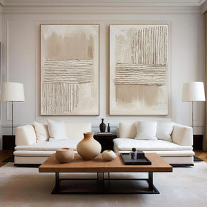 Set of 2 Modern Textured Neutral Tone Canvas Wall Art Beige White Textured Painting for Home & Office Decor