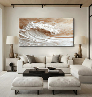 Large Contemporary Relief Wave Textured Canvas Wall Art Light Luxury Ocean Art for Home & Gallery Decor