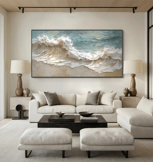 Large Horizontal Textured Coastal Wave Canvas Wall Art #VRA 210
