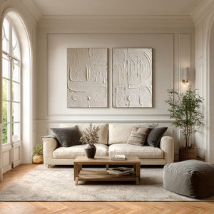 Large Set of 2 3D Textured Abstract Canvas Wall Art Wabi-Sabi Canvas Art for Living Room Decor