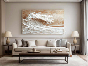 Large Contemporary Relief Wave Textured Canvas Wall Art Light Luxury Ocean Art for Home & Gallery Decor