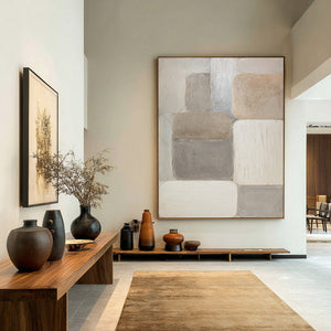 Large Contemporary Minimalist Geometric Textured Oil Painting Light Luxury Canvas Art for Home & Gallery Decor
