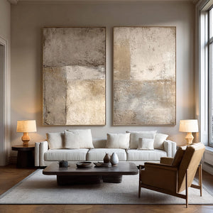 Large Contemporary Abstract Weathered Texture Canvas Wall Art (Set of 2) Light Luxury Canvas Art for Home & Gallery Decor