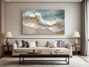 Large Horizontal Textured Coastal Wave Canvas Wall Art #VRA 210
