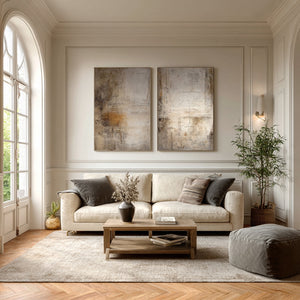 Large Set of 2 Neutral Abstract Textured Canvas Wall Art Wabi-Sabi Canvas Art for Living Room Decor