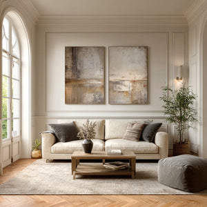 Large Minimalist Neutral Abstract Duo Canvas Wall Art Textured Oil Painting for Entryway & Study Decor